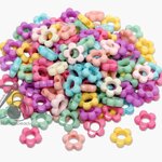 ลูกปัดอะคริลิค 13มม. ลายดอกไม้รูกลางจิ๋ว คละสีหวาน (80 กรัม) SKU-12705