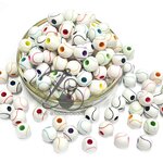 ลูกปัดอะคริลิค 11มม. ลายลูกเทนนิส พื้นขาว คละสีสด (100 กรัม) SKU-12905