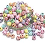 ลูกปัดอะคริลิค 11มม. ลายลูกวอลเลย์บอล พื้นขาว คละสีสด (100 กรัม) SKU-12926