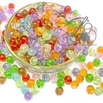 ลูกปัดอะคริลิค 8มม. ลายเกล็ดหิมะ โทนสีเขียว-ส้ม คละสีใส (80 กรัม) SKU-12893