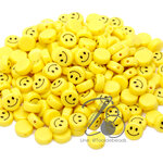 ลูกปัดอะคริลิค 10มม. ลายหน้ายิ้มกลมแบน สีสด (50 กรัม) SKU-13010