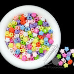 ลูกปัด4รู 10มม. ลายดาว คละสีหวาน (50 กรัม) SKU-16350