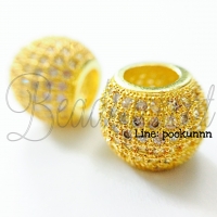 ลูกปัดฝังเพชร High Quality 10*7 มม. ลายทรงกระบอก สีเงิน (1 ชิ้น)