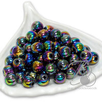 ลูกปัดพลาสติก เคลือบรุ้ง 10มม. ทรงกลม สีดำ (10 กรัม)