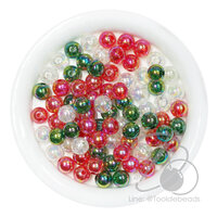 ลูกปัดพลาสติก เคลือบรุ้งหิมะ 10มม. ทรงกลม คละสีคริสต์มาส (500 กรัม)