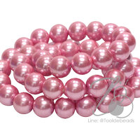 ลูกปัดมุกแก้ว 14มม. สีชมพู (58 เม็ด)