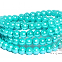 ลูกปัดมุกแก้ว 8มม. สีฟ้าอมเขียว (110 เม็ด)