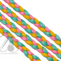 เชือกเปียสาม 6มม. สีเขียวมิ้น-ชมพู-เหลือง (1 หลา)
