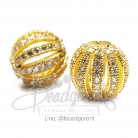 ลูกปัดฝังเพชร High Quality 12 มม. ลายทรงกลมสีทอง (1 ชิ้น)