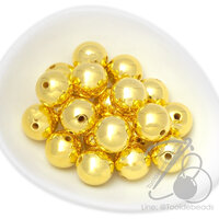 ลูกปัดพลาสติก 16มม. ทรงกลม สีทองอ่อน (10 กรัม)