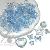 ลูกปัดอะคริลิค 10-35มม. คละลาย สีฟ้าใส (80 กรัม)