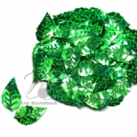 เลื่อมใบไม้ดิสโก้ 13*25มม. สีเขียวเข้ม (80 กรัม)
