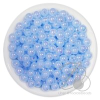ลูกปัดพลาสติก เคลือบรุ้ง 6มม. ทรงกลม สีน้ำเงินจืดรุ้ง (80 กรัม)