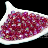 ลูกปัดพลาสติก เคลือบรุ้ง 8มม. เจียเหลี่ยม สีแดง (500 กรัม)