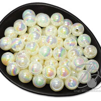 ลูกปัดพลาสติก เคลือบรุ้ง 16มม. ทรงกลม สีครีมรุ้ง (80 กรัม)