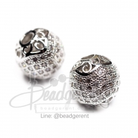 ลูกปัดฝังเพชร High Quality 16 มม. ลายทรงกลม สีเงิน (1 ชิ้น)