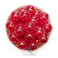ลูกปัดพลาสติก เคลือบรุ้ง 12มม. สีแดง (80 กรัม)