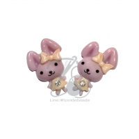 พลาสติกครึ่งซีก 15*24มม. ลายกระต่าย สีม่วง (1 ชิ้น)