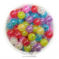 ลูกปัดพลาสติก เคลือบรุ้ง 8มม. คละสี (80 กรัม)