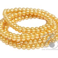 ลูกปัดมุกแก้ว 6มม. สีเหลืองทองอ่อน (150 เม็ด)