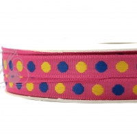 ริบบิ้นผ้า 10มม. สีบานเย็น จุดลาย เส้นเดี่ยว (36 หลา)
