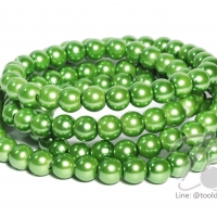 ลูกปัดมุกแก้ว 8มม. สีเขียว (110 เม็ด)