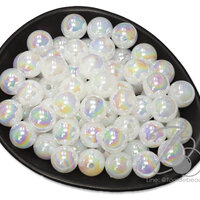 ลูกปัดพลาสติก เคลือบรุ้ง 16มม. ทรงกลม สีขาวรุ้ง (80 กรัม)
