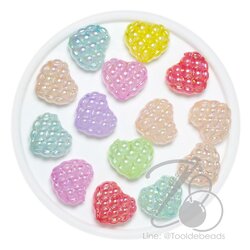 ลูกปัดพลาสติก เคลือบรุ้ง 20มม. ลายหัวใจถัก คละสีเยลลี่หวาน (500 กรัม) SKU-17901