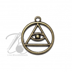 จี้เหล็ก 382 28มม, ลายสามเหลี่ยมฉลุล้อมกลม สีสนิม (1 ชิ้น) SKU-05805