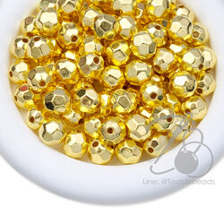 ลูกปัดพลาสติก 12มม.เจียเหลี่ยม สีทองอ่อน (10 กรัม) SKU-16847