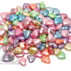 ลูกปัดพลาสติกเคลือบมุก 14มม. ลายหัวใจแบน คละสี (500 กรัม) SKU-13021