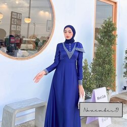 เดรสยาว เดรสมุสลิม เดรสออกงาน ชุดรายอ รุ่นวิ้งคอวี