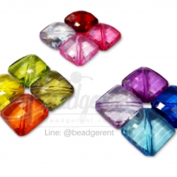 ลูกปัดอะคริลิค 19มม. สี่เหลี่ยมแทยงมุม คละสีใส (100 กรัม) SKU-04651