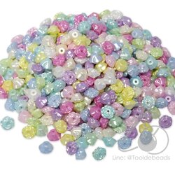 ลูกปัดพลาสติก เคลือบมุกพาสเทล 8*4มม. ลายกุหลาบซ้อน (500 กรัม) SKU-18480