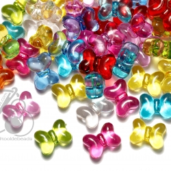 ลูกปัดอะคริลิค 10*13มม. ลายโบว์ คละสีใส (500 กรัม) SKU-04547