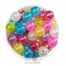 ลูกปัดพลาสติก เคลือบรุ้ง 10มม. (500 กรัม) SKU-07462