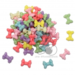 ลูกปัดอะคริลิค 10*15มม. ลายโบว์ สีหวาน (500 กรัม) SKU-07553