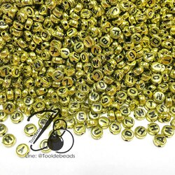 ลูกปัดตัวอักษร 4*7มม. พื้นทอง อักษรดำ (500 กรัม) SKU-12767