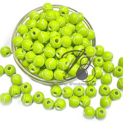 ลูกปัดอะคริลิค 11มม. ลายลูกเทนนิส สีสด (500 กรัม) SKU-12900