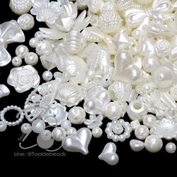 ลูกปัดมุกพลาสติก 4-30มม. มุกคละลาย (80 กรัม) SKU-15812