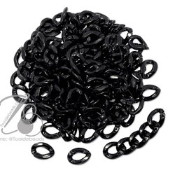 ลูกปัดอะคริลิค 10*15มม. ลายโซ่ต่อ สีสด สีดำ (500 กรัม) SKU-12447