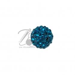 ลูกปัดฝังเพชร 10มม. สีฟ้าน้ำทะเล (1 ชิ้น) SKU-01537