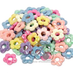 ลูกปัดพลาสติก เคลือบรุ้งพาสเทล 19มม. ลายดอกไม้รูกลาง คละสี (500 กรัม) SKU-12241
