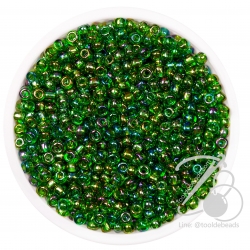 ลูกปัดเม็ดทราย 8/0 โทนรุ้ง สีเขียวเข้ม (450 กรัม) SKU-04030