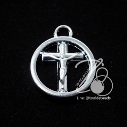 จี้เหล็ก 99 20มม. ลายไม้กางเขน สีเงิน (1 ชิ้น) SKU-00947
