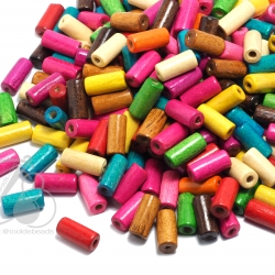 ลูกปัดไม้ 7*15มม. ทรงกระบอก คละสี (500 กรัม) SKU-03733