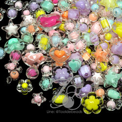 ลูกปัดอะคริลิค 6-20มม. คละลายสอดไส้ คละสีใส (500 กรัม) SKU-15613