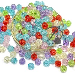 ลูกปัดอะคริลิค 10มม. ลายเกล็ดหิมะ โทนสีฟ้า-เขียว คละสีใส (500 กรัม) SKU-12915