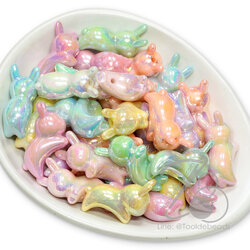 ลูกปัดพลาสติก เคลือบรุ้งหวาน 22มม. ลายกระต่าย คละสี (10 กรัม) SKU-16159