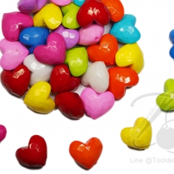 ลูกปัดอะคริลิค 15มม. ลายหัวใจอ้วน คละสีสด (15 กรัม) SKU-05023